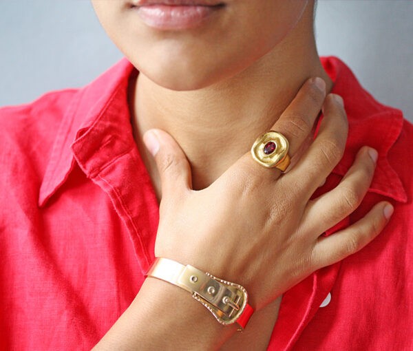 Art Deco Hammered Gold Ring with Ruby, by Steiner