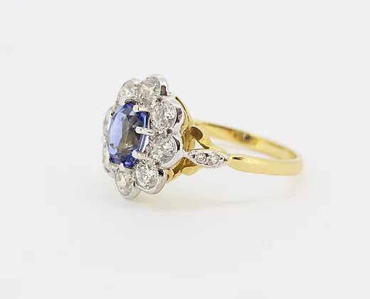 Sapphire and Diamond Floral Cluster Ring, 1.60cts, 18ct Yellow Gold