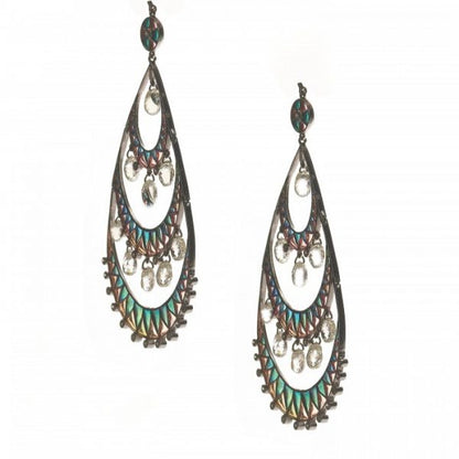 Plique a Jour Enamel and Briolette Diamond Drop Earrings