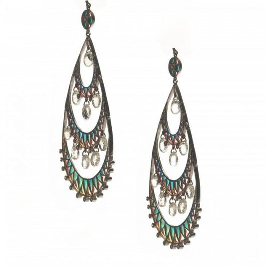 Plique a Jour Enamel and Briolette Diamond Drop Earrings
