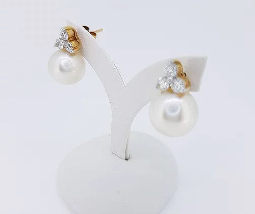 South Sea Pearl and Diamond Earrings in 18ct Yellow Gold