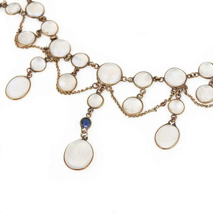 Antique Edwardian Moonstone and Sapphire Festoon Necklace