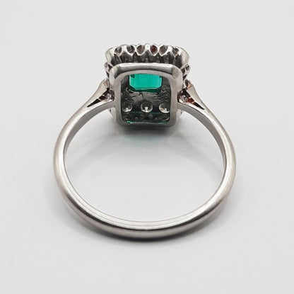 Vintage 0.56ct Colombian Emerald and Diamond Cluster Ring in Platinum