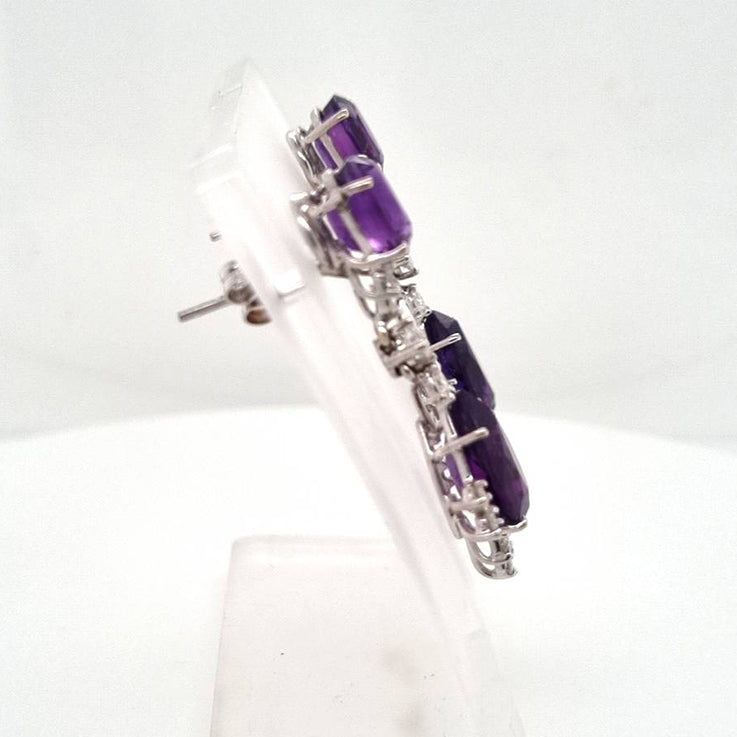Vintage 6.65ct Amethyst and Diamond Drop Earrings