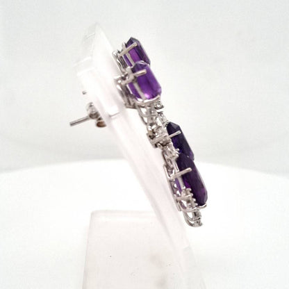 Vintage 6.65ct Amethyst and Diamond Drop Earrings