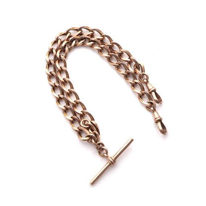 Victorian Antique 9ct Rose Gold Albert Chain Necklace with T-bar and double swivel clasps. Circa 1890s