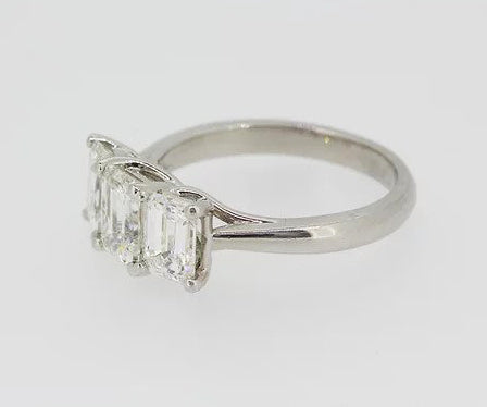 Emerald Cut 2.46ct Diamond Three Stone Ring in Platinum, H VS