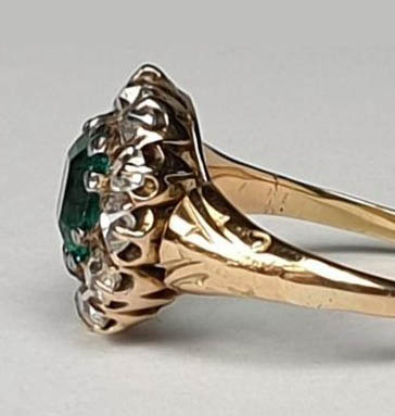 Antique Victorian Emerald and Old Cut Diamond Cluster Ring