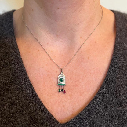 Art Deco Emerald and Diamond Pendant with Ruby Sapphire