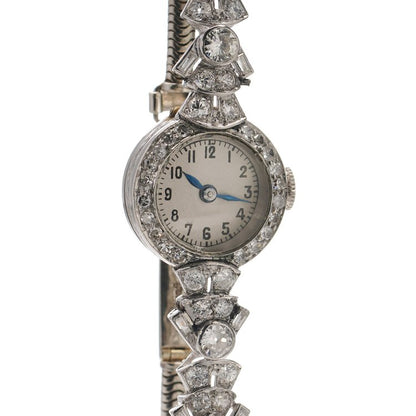 Art Deco Diamond Platinum Cocktail Watch, 3.20 carats