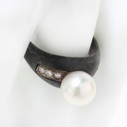 March and Co Vintage Pearl, Diamond and Gun Metal Ring, Circa 1930s