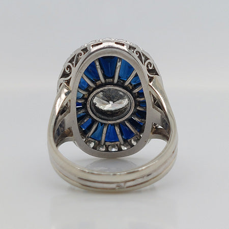 1.72ct Diamond and Calibre Sapphire Target Cluster Ring