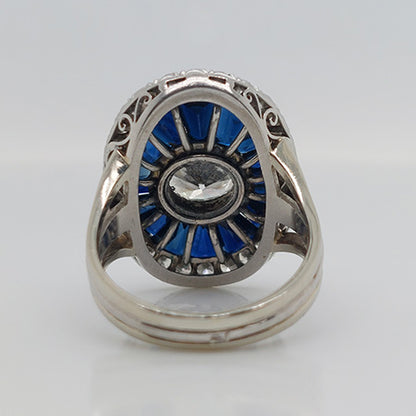 1.72ct Diamond and Calibre Sapphire Target Cluster Ring