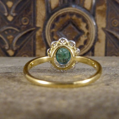Emerald and Diamond Cluster Ring in 18ct Gold