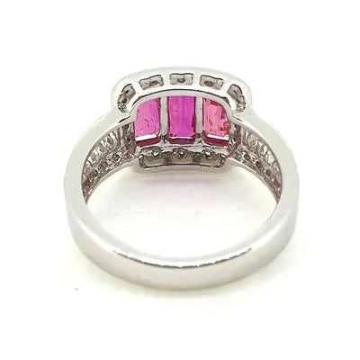 Certified Natural No Heat 1.88ct Ruby and Diamond Cluster Three Stone Ring