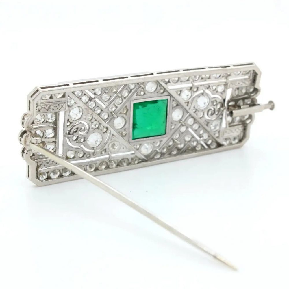 Art Deco Colombian Emerald Onyx and Diamond Brooch