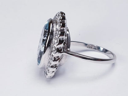 Aquamarine and Diamond Oval Cluster Ring in 18ct White Gold