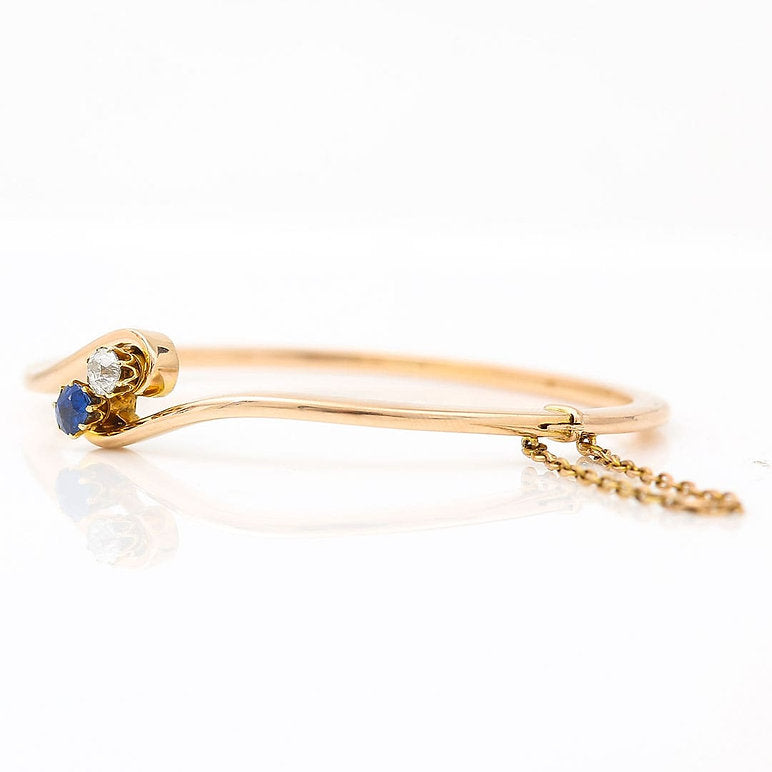 Edwardian Antique Sapphire Diamond 15ct Gold Bangle Bracelet