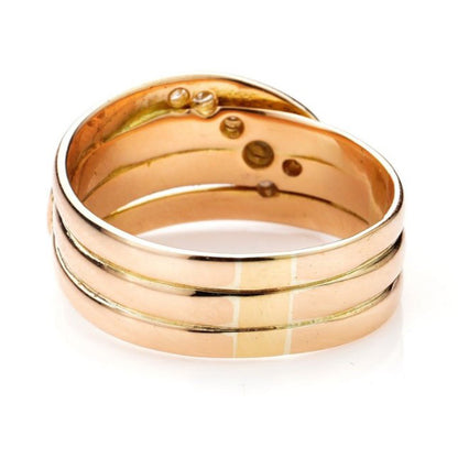 Antique 15ct Yellow Gold Coiled Snake Ring with Old Cut Diamonds