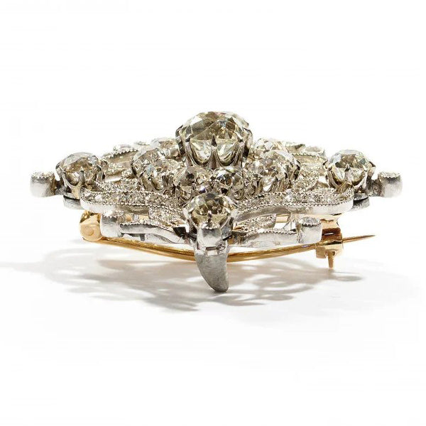 Antique Edwardian Belle Epoque 6ct Diamond and Platinum Pendant come Brooch, 1.82ct cushion shaped old-cut diamond surrounded by old-cut and single-cut diamonds