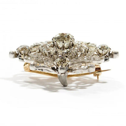 Antique Edwardian Belle Epoque 6ct Diamond and Platinum Pendant come Brooch, 1.82ct cushion shaped old-cut diamond surrounded by old-cut and single-cut diamonds