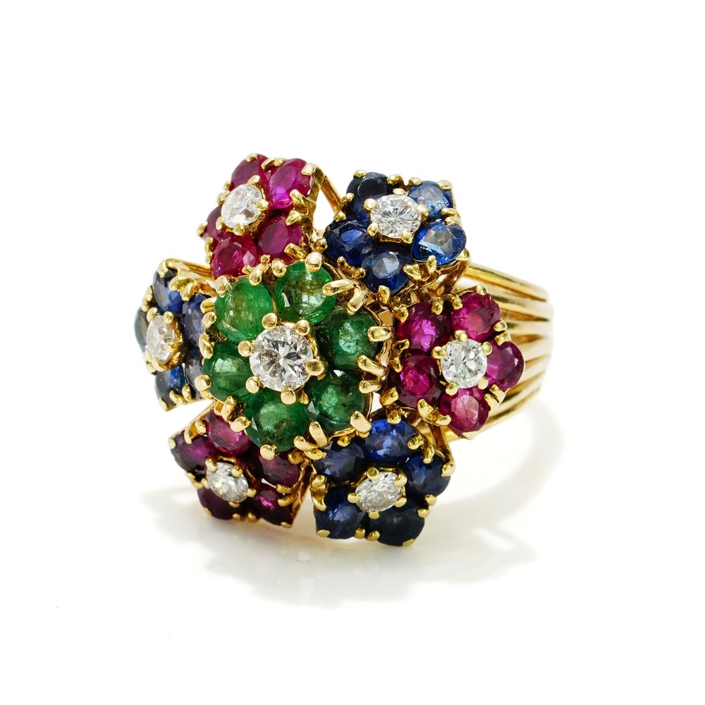 Vintage French Tutti Frutti Flower Ring