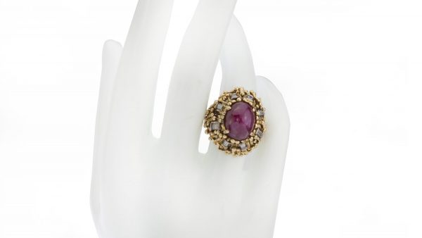 Vintage 4ct Cabochon Burmese Ruby, Diamond, 18ct Gold Cocktail Ring