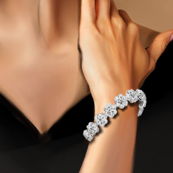 Rose Cut Diamond Flower Cluster Bracelet, 7.21 carat total, 18ct white gold