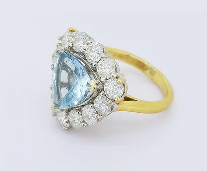 2.00ct Aquamarine and Diamond Triangular Cluster Ring
