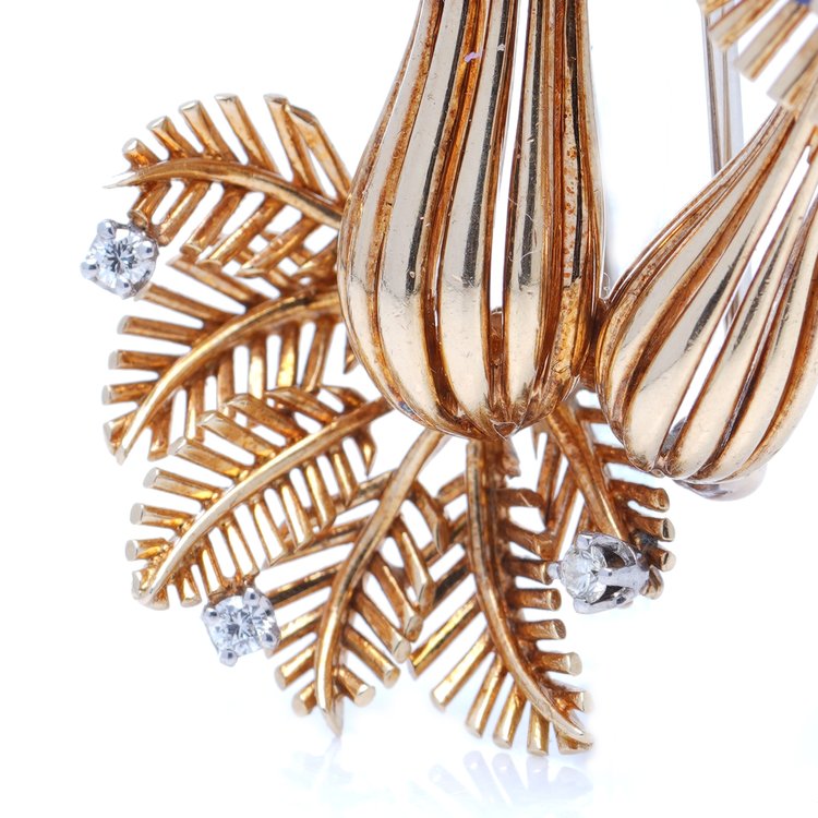 Vintage 18ct Yellow Gold Mushroom Brooch with Rubies and Sapphires