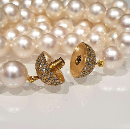 Vintage Akoya Pearl Necklace with Diamond Ball Clasp, London 1978