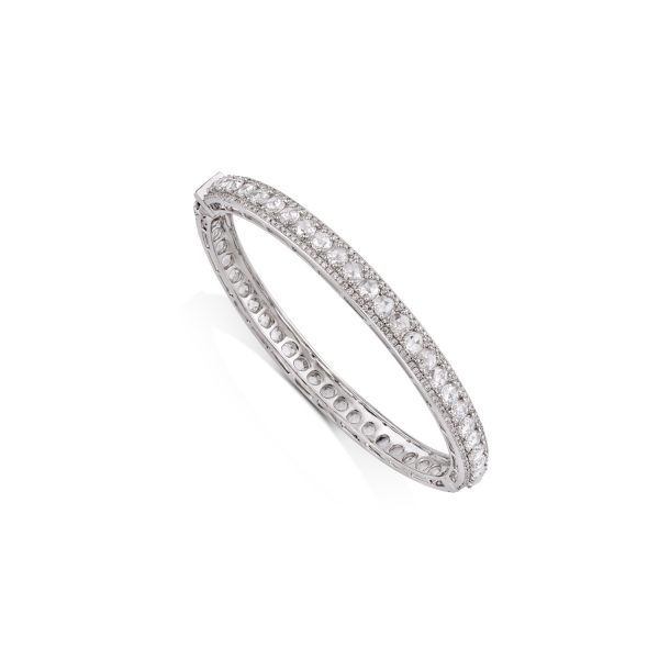 Rose Cut Diamond Bangle Bracelet, 4.91 carats, in 18ct White Gold