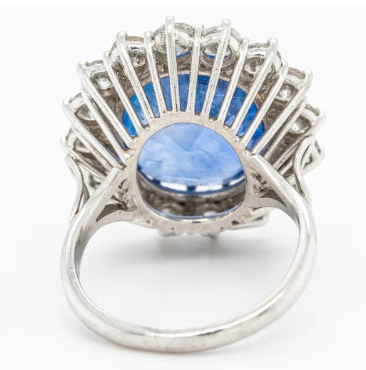 Vintage 9.50ct No Heat Sapphire and Diamond Cluster Ring in Platinum