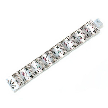 Art Deco Silver Panel Bracelet with Rubies, Emeralds, Sapphires and Paste