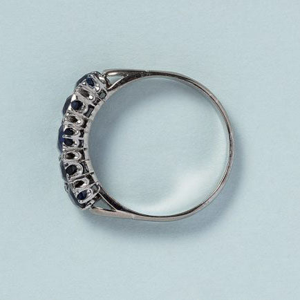 3.30ct Cushion Cut Natural Sapphire Five Stone Ring with Diamonds