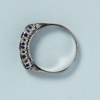 3.30ct Cushion Cut Natural Sapphire Five Stone Ring with Diamonds