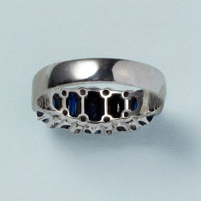 3.30ct Cushion Cut Natural Sapphire Five Stone Ring with Diamonds