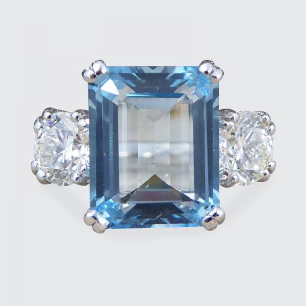 3.35ct Aquamarine and Diamond Three Stone Ring