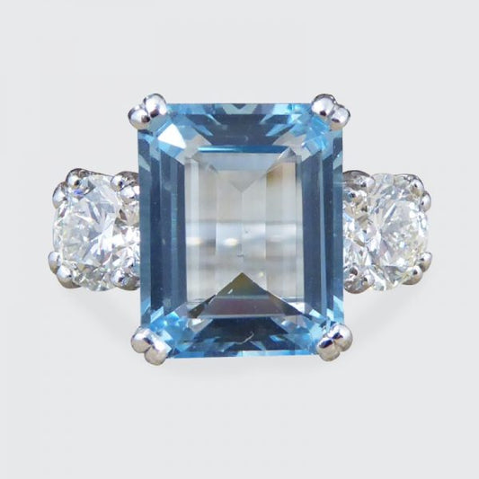 3.35ct Aquamarine and Diamond Three Stone Ring