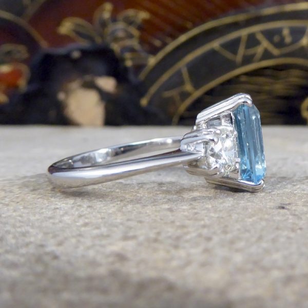 3.35ct Aquamarine and Diamond Three Stone Ring