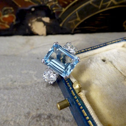 3.35ct Aquamarine and Diamond Three Stone Ring
