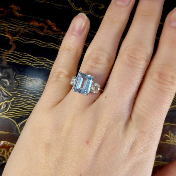 3.35ct Aquamarine and Diamond Three Stone Ring