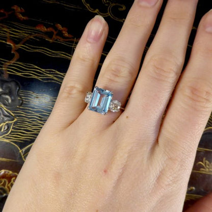 3.35ct Aquamarine and Diamond Three Stone Ring