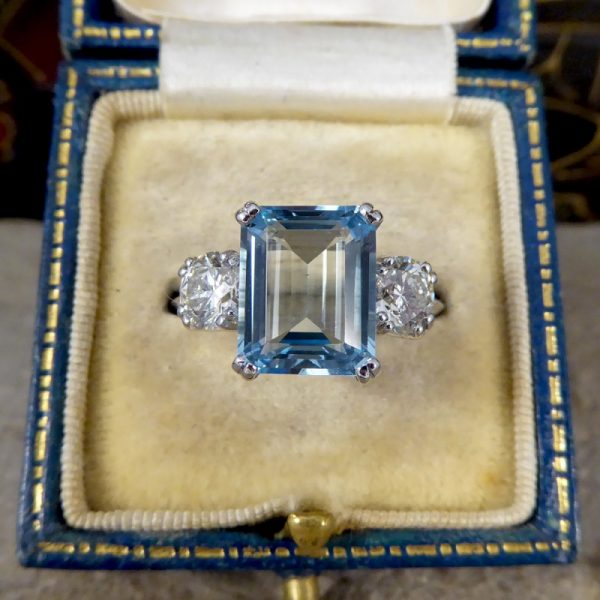 3.35ct Aquamarine and Diamond Three Stone Ring