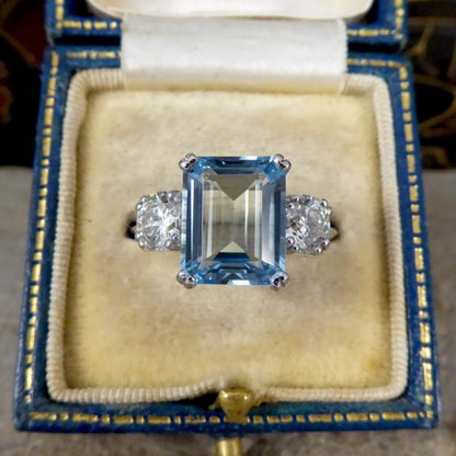 3.35ct Aquamarine and Diamond Three Stone Ring