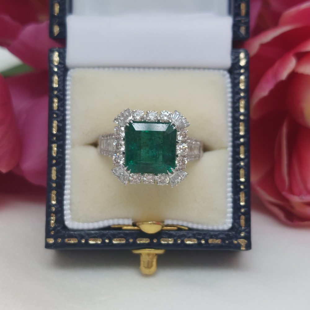3.35ct Emerald and Diamond Cluster Dress Ring
