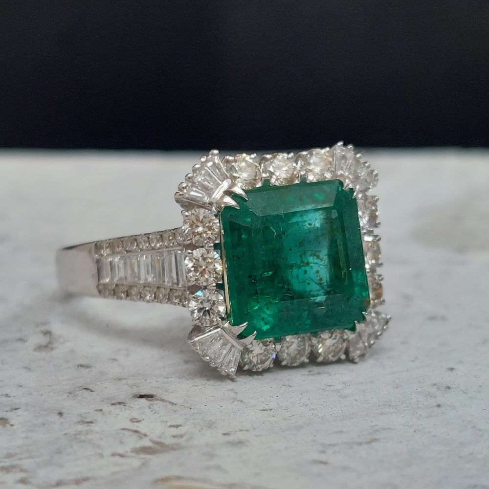 3.35ct Emerald and Diamond Cluster Dress Ring