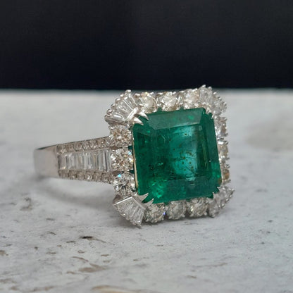 3.35ct Emerald and Diamond Cluster Dress Ring