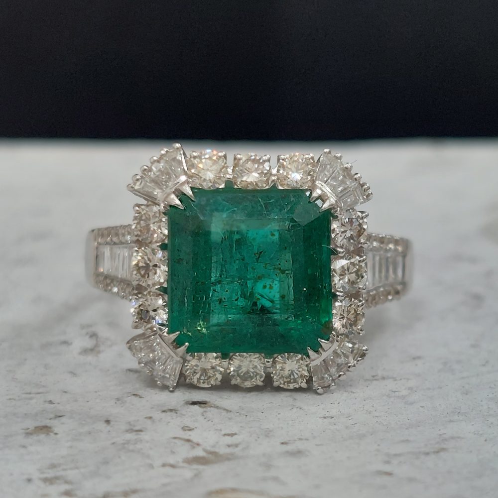 3.35ct Emerald and Diamond Cluster Dress Ring