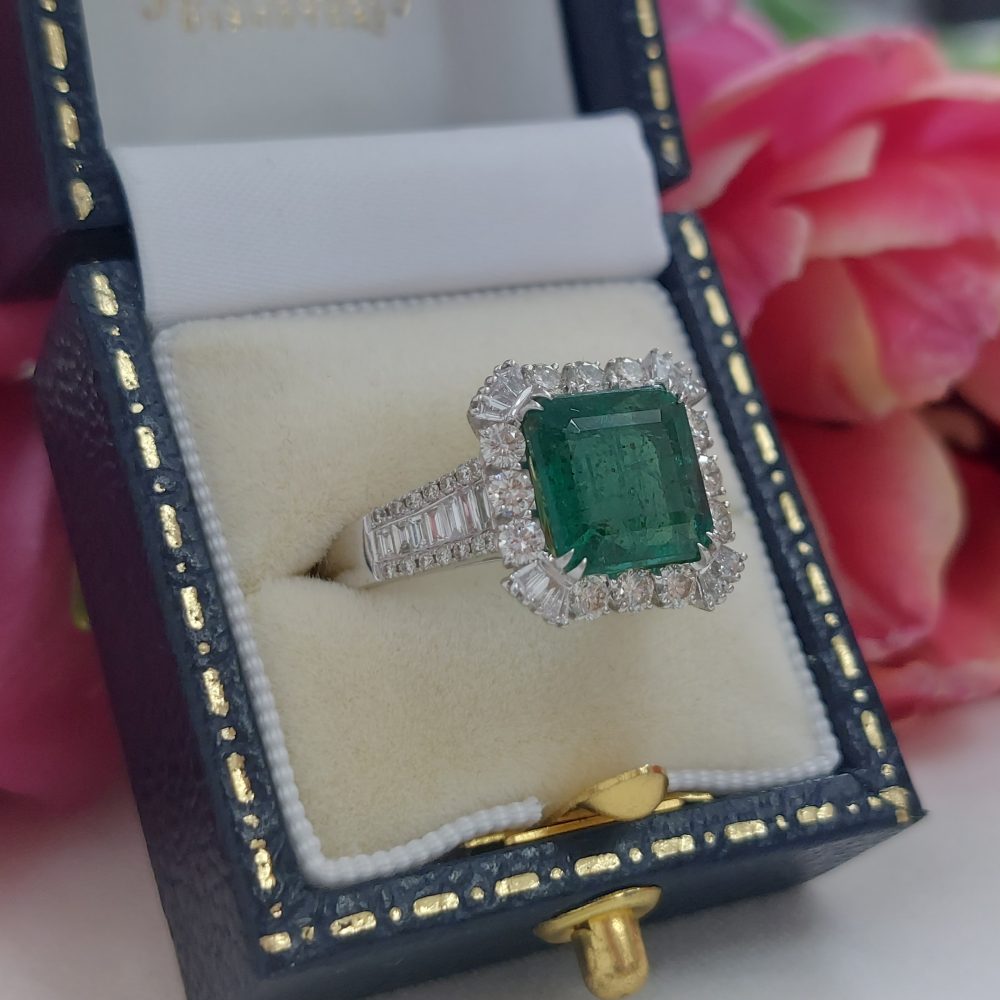 3.35ct Emerald and Diamond Cluster Dress Ring